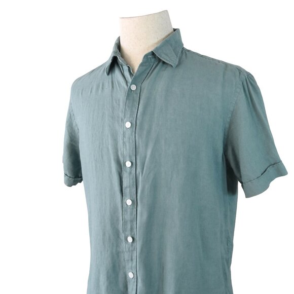 Rodd & Gunn 100% Linen Shirt Men’s L Dusty Blue Short Sleeve Button Front - Picture 2 of 8